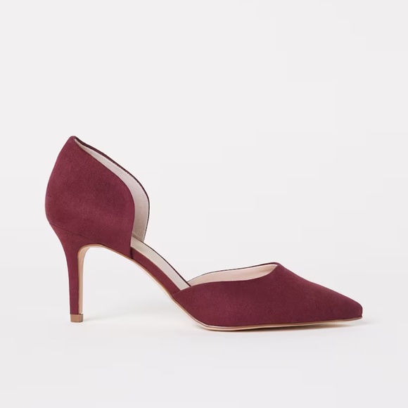 H&M Burgundy Faux Suede Low Heels - Picture 1 of 6